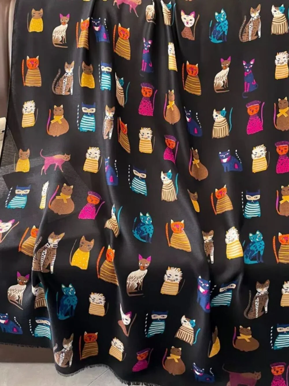 Large Scarf Wrap Colorful Cats 100% Rayon 36